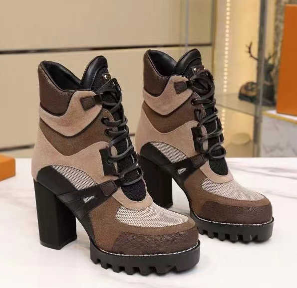 2022 Women Classic Chelsea Boot Beaubourg Ankle Boot Genuine Leather Combat Boots Jacquard Textile Lace Up Chunky Boots WIth Box 330