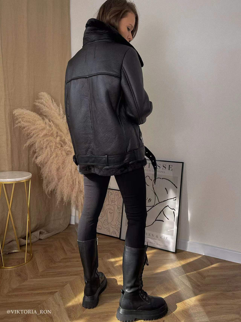 Women's Leather Faux CNlalaxury Winter Women Sheepskin Coat Streewear Thick Warm Lamb Jacket With Belt Oversized Motorcycle Outwear 220928