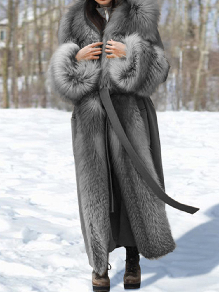 Womens Fur Faux LGRQ Autumn Solid Loose Thicken Warm Jacket Lapel Long Sleeve Overcoat Female Fashion 19D4238 220927