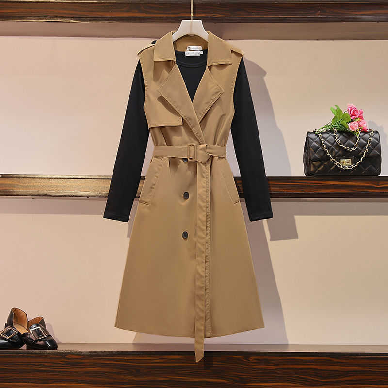 Trench Coats Woman Autumn Sleeveless Vest Trench Female Casual Long Overcoat Ladies Double Breasted Fashion Coat Trench A48 Y2209