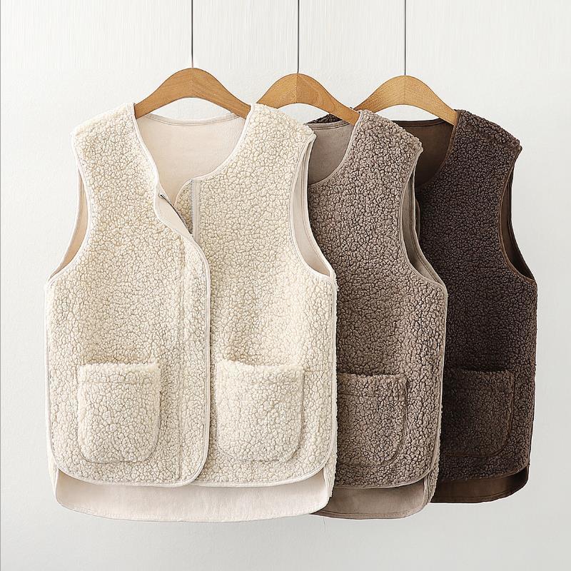Women's Vests Jacket Women Solid Short Loose Lambs Plush Fall Winter Korean Style Sleeveless Female Coats Warm Waistcoat 220928