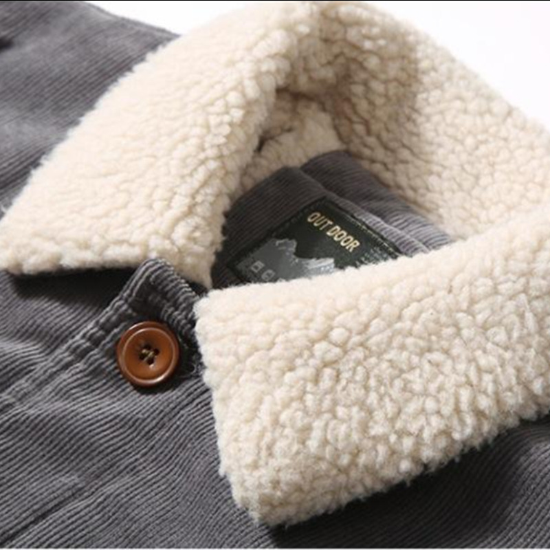 Mens Jackets Winter Plus Velvet Corduroy Tooling Casual Parka Korean Fashion Solid Color Cotton Men 220928