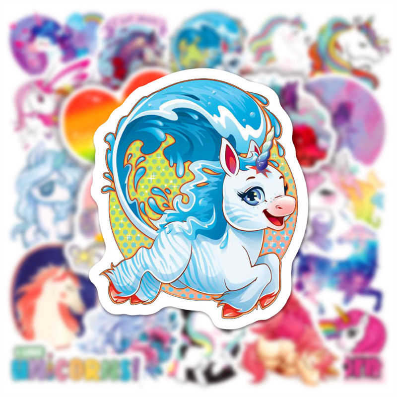50PCS Cute cartoon Unicorn stickers Rainbow Graffiti Kids Toy Skateboard car Motorcycle Bicycle Sticker Decals Wholesale