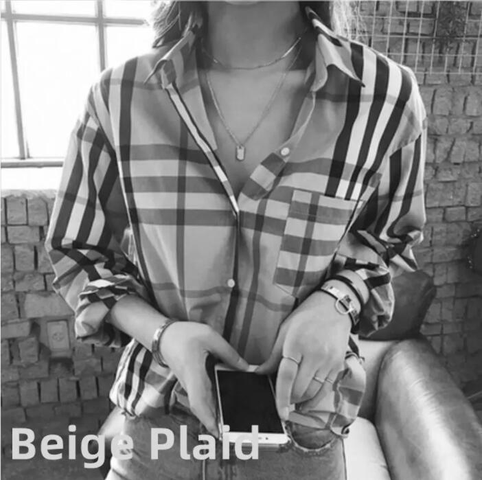 Designer Women's Blouses Shirts Fashion Classic 2022 Summer New Plaid T-Shirt Plus Size Casual Long Sleeve Top, Beige
Designer Women's Blouses Shirts Fashion Classic 2022 Summer New Plaid T-Shirt Plus Size Casual Long Sleeve Top, Beige