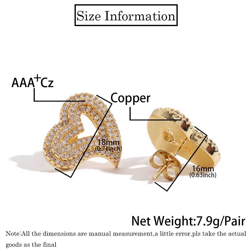 Charm Heart Stud Earrings Jewelry 18K Real Gold Plated Prevent Allergies S925 Needle Jewelry