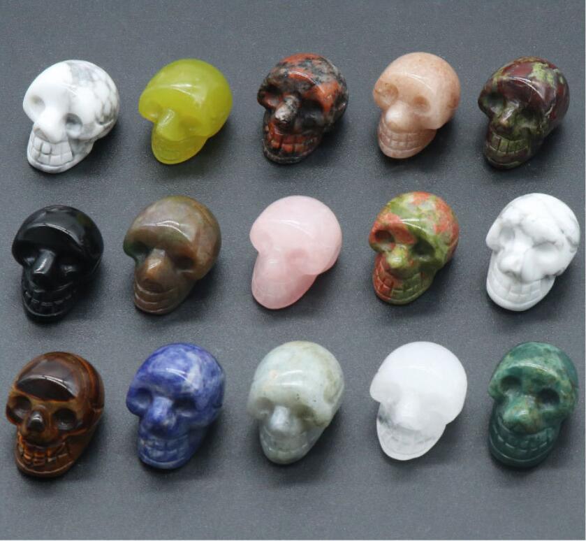 Natural Stone Carved Skull Decoration Tiger's Eye Rose Quartz Healing Crystal Halloween Gift Room Ornament