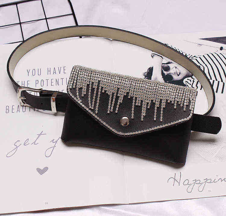 belt bags Blinkbling Sparkling Rhinestone Tassel Concealed Buckle Pu Leather Waist Bag Belt Women s Fashion Trend Ab 220723