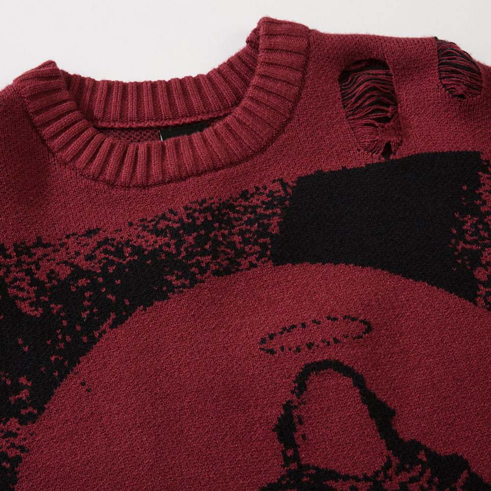 Men's Sweaters Send Necklace Ripped Oversized Sweaters Frayed Knitted Harajuku Winter Tops Black Gothic Men Y2k Grunge Women Red Sweater 220928