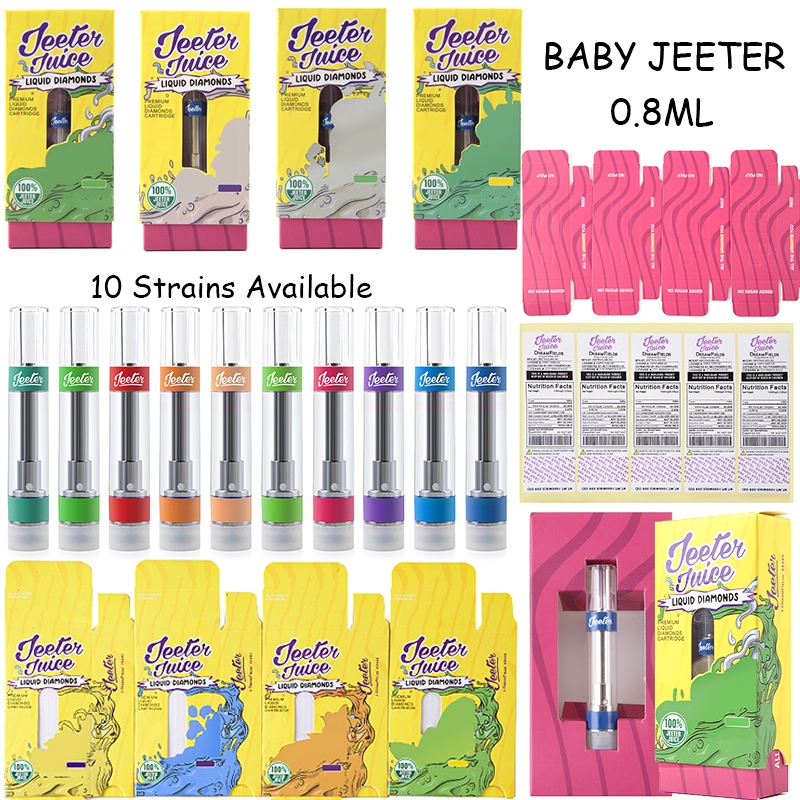 Jeeter Juice Vape Cartridges Packaging 0.8ml Atomizers 1ml 510 Thread Vape Pen Carts Glass Thick Oil Wax Vaporizer E Cigarette Empty With Foldable Box