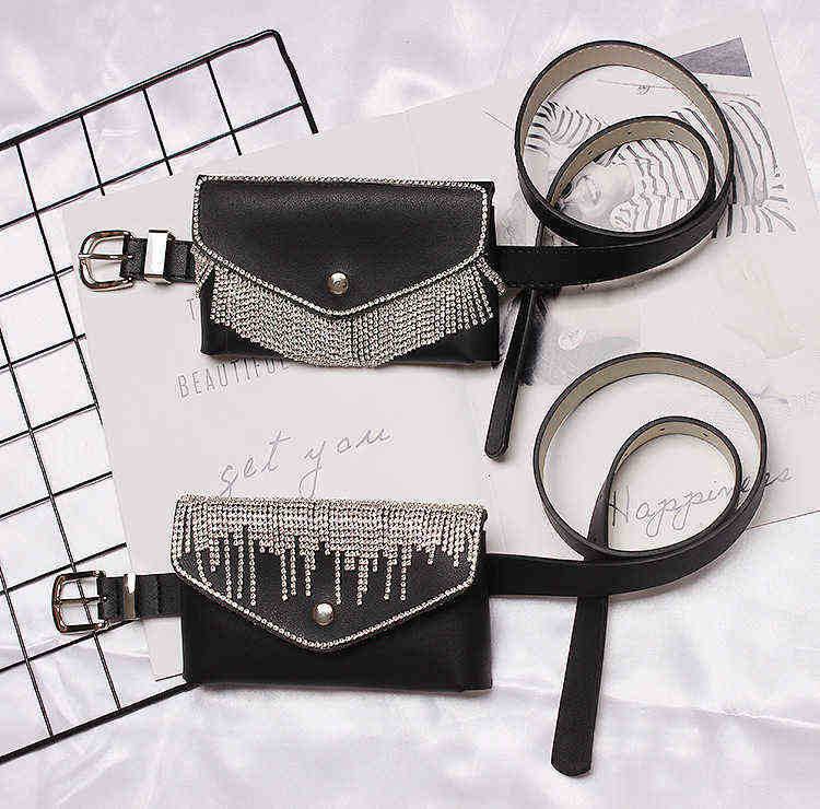 belt bags Blinkbling Sparkling Rhinestone Tassel Concealed Buckle Pu Leather Waist Bag Belt Women s Fashion Trend Ab 220723