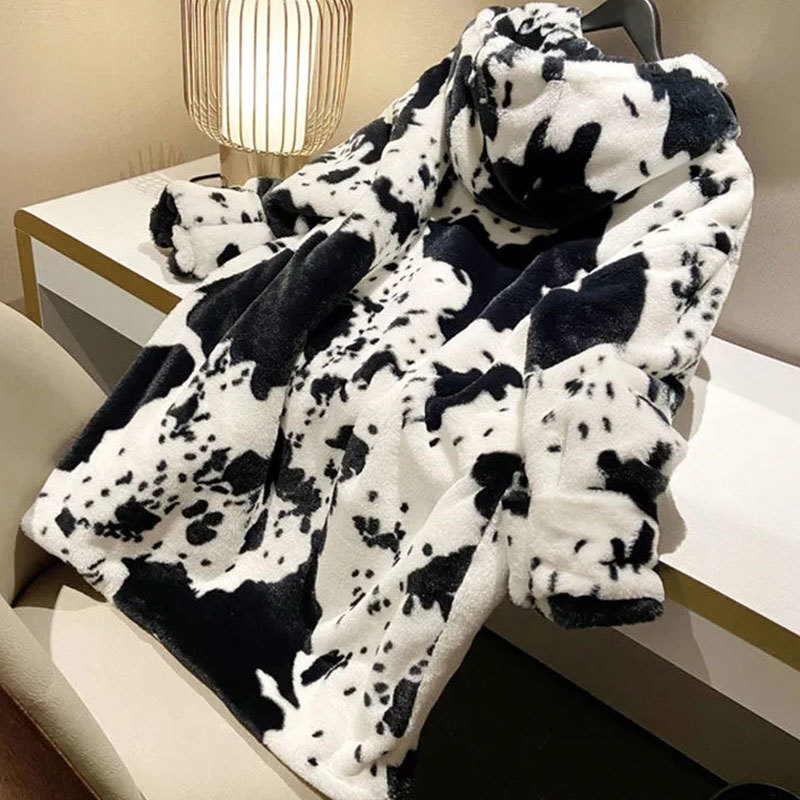 Women's Fur Faux Winter Parka Jacket Women Thickened Cow Pattern Hooded Coat Lengthened Oversize Overcoat Veste Fourrure Homme 220928