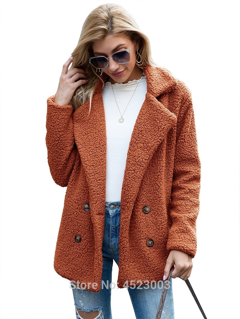 Women's Fur Faux Elegant Women Coat Autumn Winter Warm Female Plush Overcoat Pocket Casual Teddy Outerwear 220928