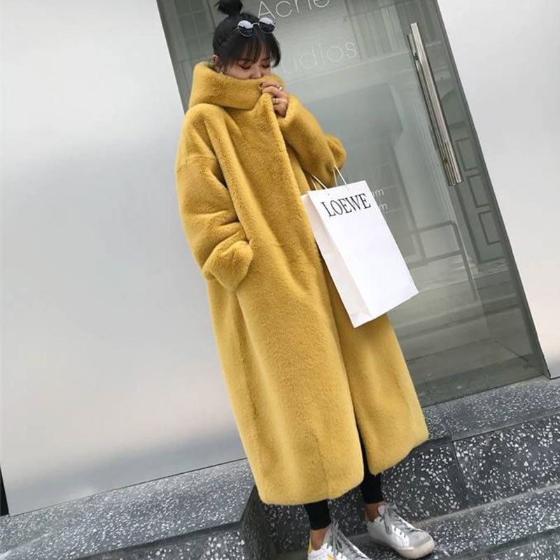 Women's Fur Faux Oversize Hooded Coat Winter Jacket Fashion Long Parka Thick Warm Female Loose Jackets 220928