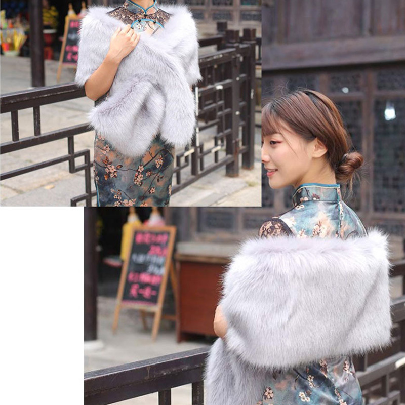 Women's Fur Faux Bridal Shawl Wedding Cape Cloaks Coat For Evening Party Solid Collar Warm Scarf 220928