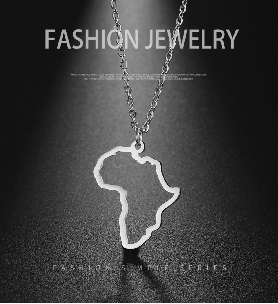 10PCS Small Hollow South Africa Map Necklace Stainless Steel Outline African Continent Pendant Collar Choker Women Minimalist Hometown Country Clavicl