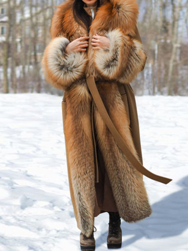 Womens Fur Faux LGRQ Autumn Solid Loose Thicken Warm Jacket Lapel Long Sleeve Overcoat Female Fashion 19D4238 220927