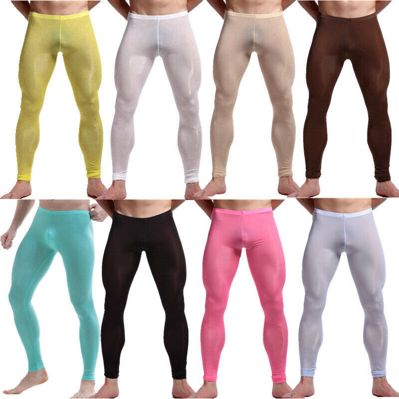 Men's Thermal Underwear Sexy Mens Sleep Bottoms Ice Silk Ultrathin Transparent Thermal Pants Cool Leggings Men Long Johns Lounge Tight Pants Unde