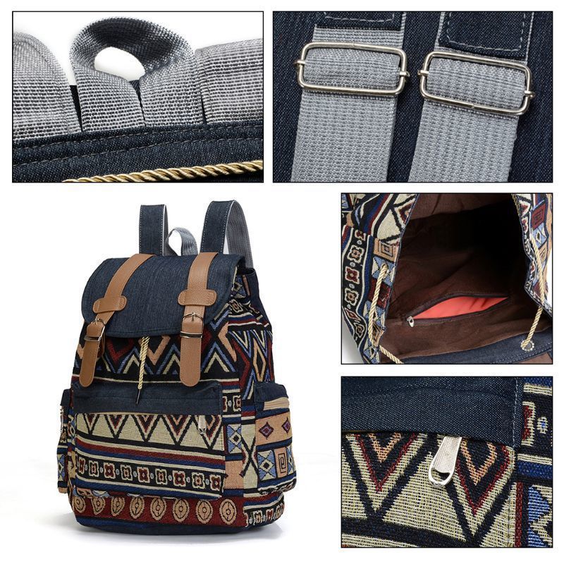 School Bags High Quality Women Canvas Vintage Backpack Ethnic s Bohemian Schoolbag 220926