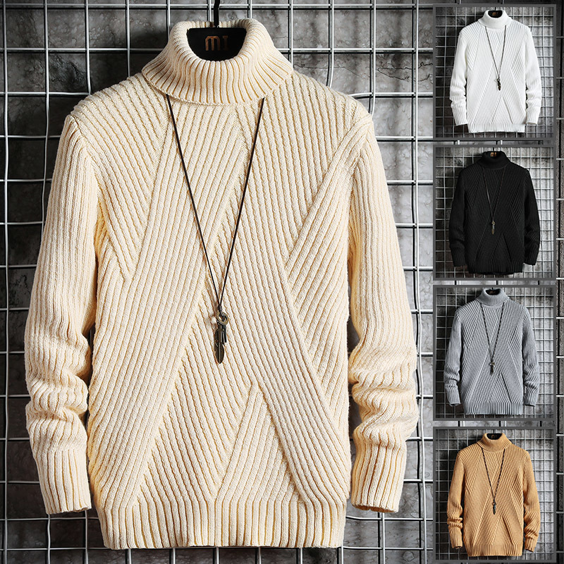 Men's Sweaters Winter Mens Casual Turtleneck Pullover Men's Long Sleeve Striped Sweater Korean Style Fashion Warm Knitted Sweater 220928