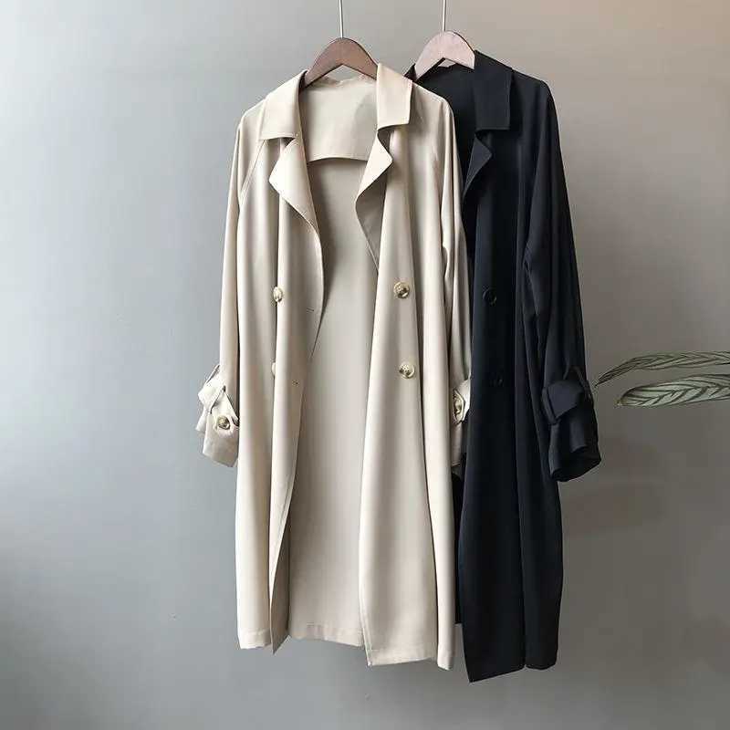 Trench Coats 2022 New Loose Thin Unlined Trench Coat Women Fashion Casual Double Breasted Trend Wild Windbreaker Outerwear Spring Autumn Y2209