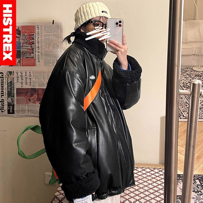 Mens Down Parkas HISTREX Reversible Jackets Men PU Leather Lambswool Thick Coat Winter Warm Parka Harajuku Overcoat Fashion Clothing 220928