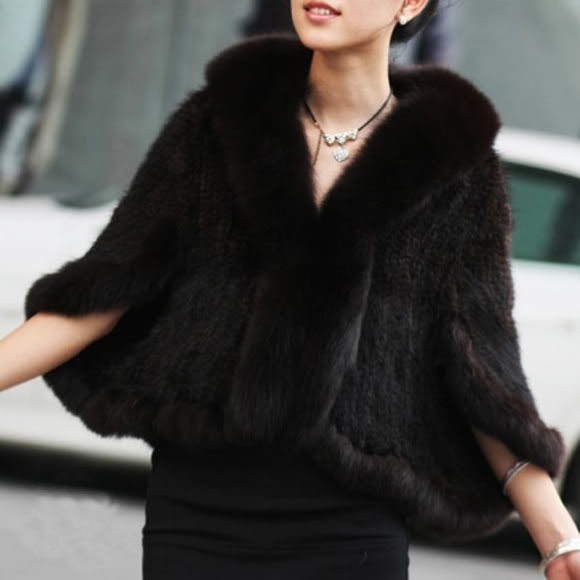 Women's Fur Faux Women Winter Real Genuine Knitted Mink Shawl Wrap Cape scarf with fur collar mink Coat FP245 220928