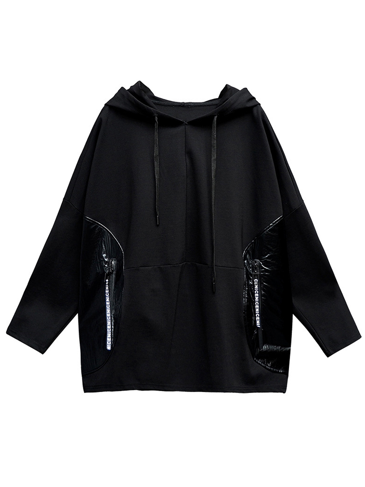 Women's Hoodies Sweatshirts EAM Loose Fit Black Split Joint Pocket Sweatshirt Round Neck Long Sleeve Women Big Size Fashion Spring Autumn 1Z323 2