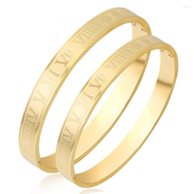 Bangle 3 Style Stainless Steel Roman Numerals Bracelets Bangles For Women Men Lover Luxury Carving Number Bracelet Wedding Jewelry Gift