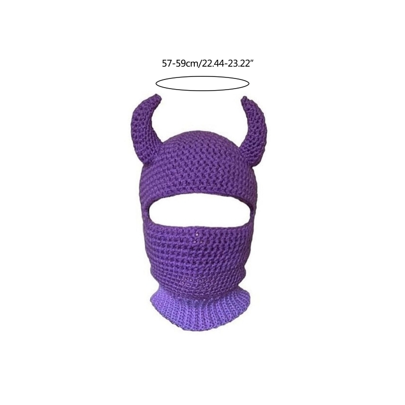 Beanie/Skull Caps Halloween Funny Horns Creative Knitted Hat Beanies Warm Full Face Cover Ski Mask Windproof Balaclava for Outdoor Sport 220928