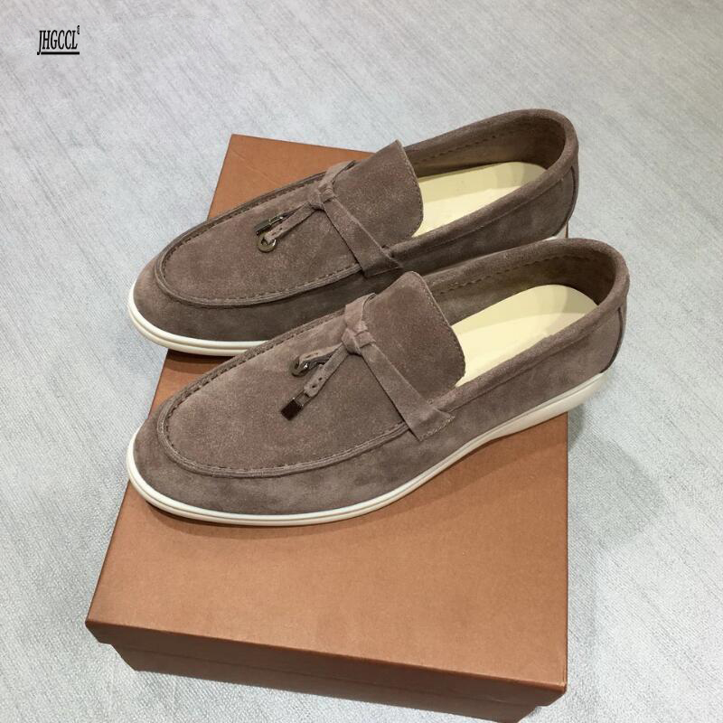 Women's flats Men's moccasins metal lock fringe soft sole slip-on comfortable leather causal fashion shoes couple mule A17