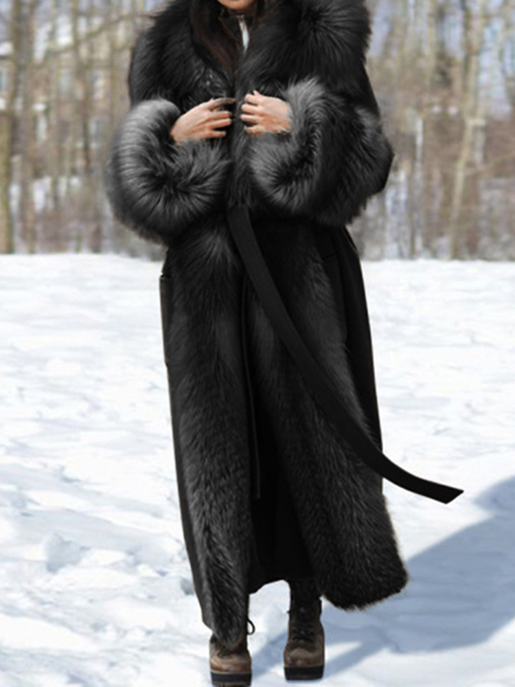 Womens Fur Faux LGRQ Autumn Solid Loose Thicken Warm Jacket Lapel Long Sleeve Overcoat Female Fashion 19D4238 220927
