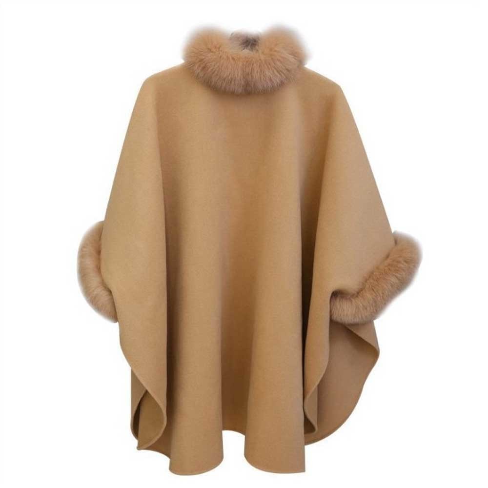 Women's Fur Faux Elegant Round Coat Cape Autumn Winter Big Long Sawl Full Trim Patchwork Woolen Cloak Overcoat Parka WDC8415 220928
