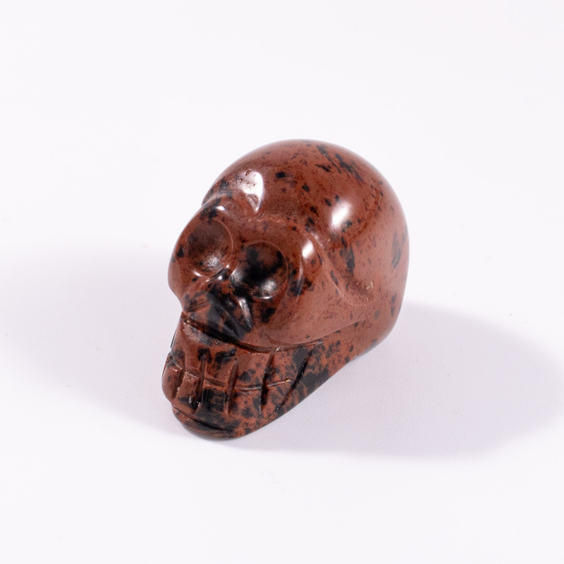 Natural Stone Carved Skull Decoration Tiger's Eye Rose Quartz Healing Crystal Halloween Gift Room Ornament