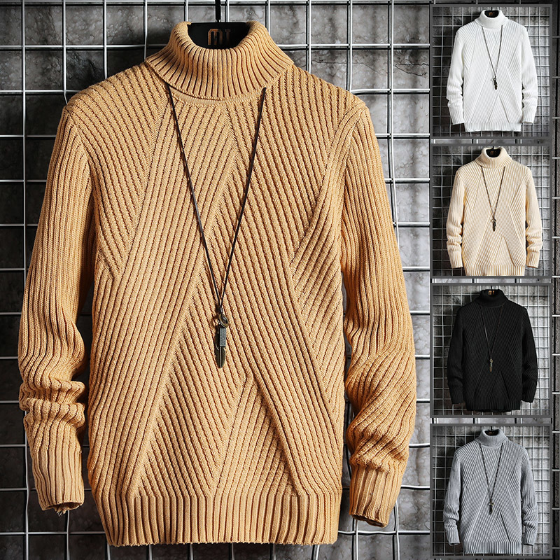 Men's Sweaters Winter Mens Casual Turtleneck Pullover Men's Long Sleeve Striped Sweater Korean Style Fashion Warm Knitted Sweater 220928