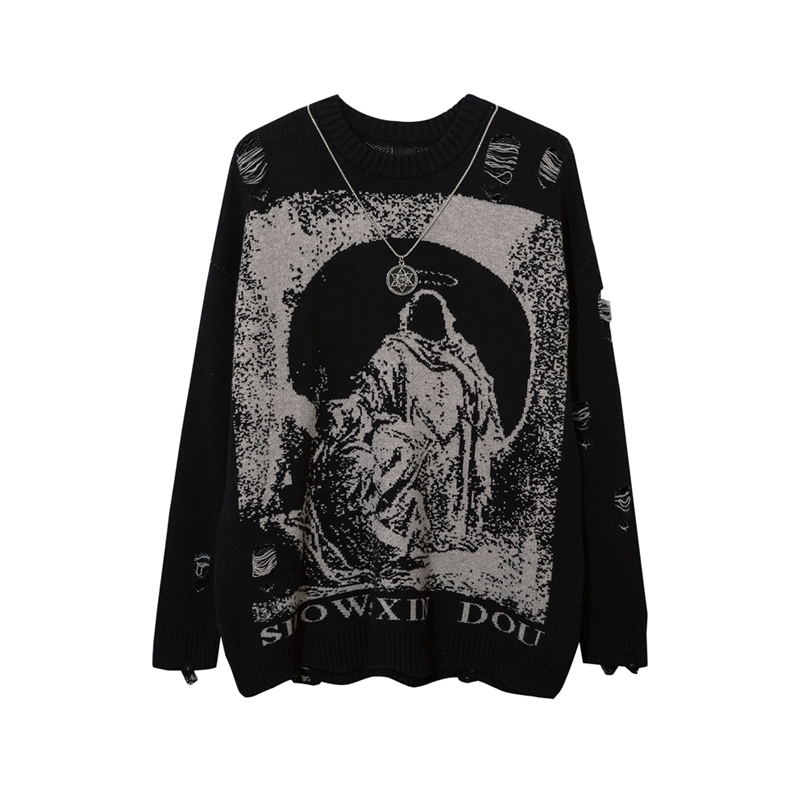 Men's Sweaters Send Necklace Ripped Oversized Sweaters Frayed Knitted Harajuku Winter Tops Black Gothic Men Y2k Grunge Women Red Sweater 220928
Men's Sweaters Send Necklace Ripped Oversized Sweaters Frayed Knitted Harajuku Winter Tops Black Gothic Men Y2k Grunge Women Red Sweater 220928
