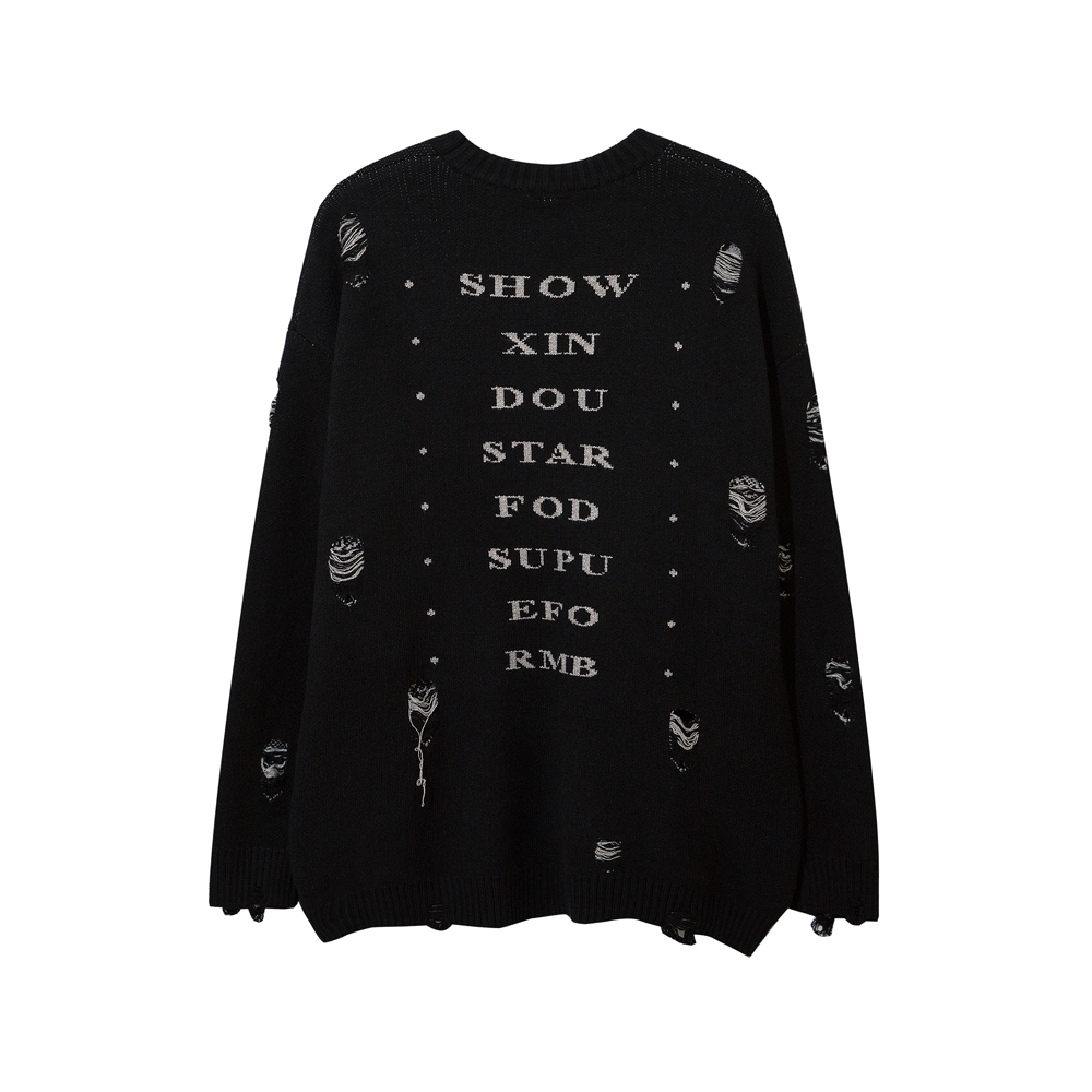 Men's Sweaters Send Necklace Ripped Oversized Sweaters Frayed Knitted Harajuku Winter Tops Black Gothic Men Y2k Grunge Women Red Sweater 220928