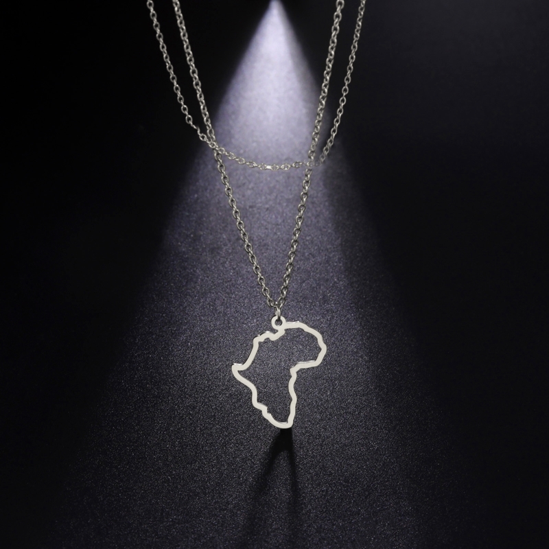 Small Hollow South Africa Map Necklace Stainless Steel Outline African Continent Pendant Collar Choker Women Minimalist Hometown Country Clavicle Jewe