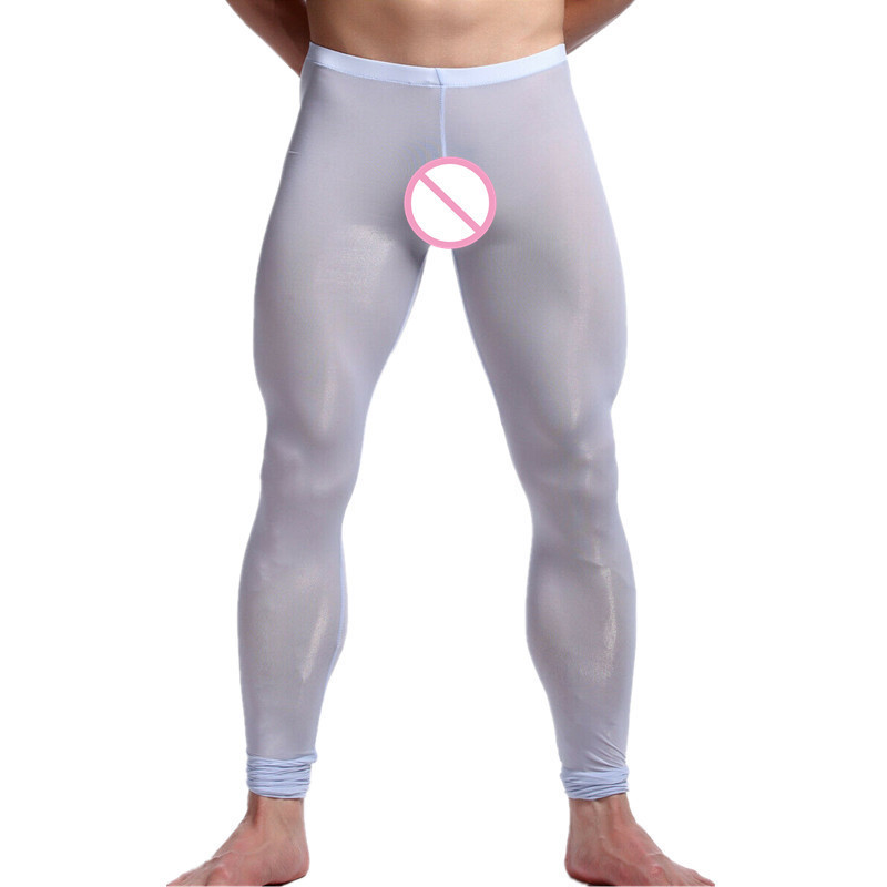Men's Thermal Underwear Sexy Mens Sleep Bottoms Ice Silk Ultrathin Transparent Thermal Pants Cool Leggings Men Long Johns Lounge Tight Pants Unde