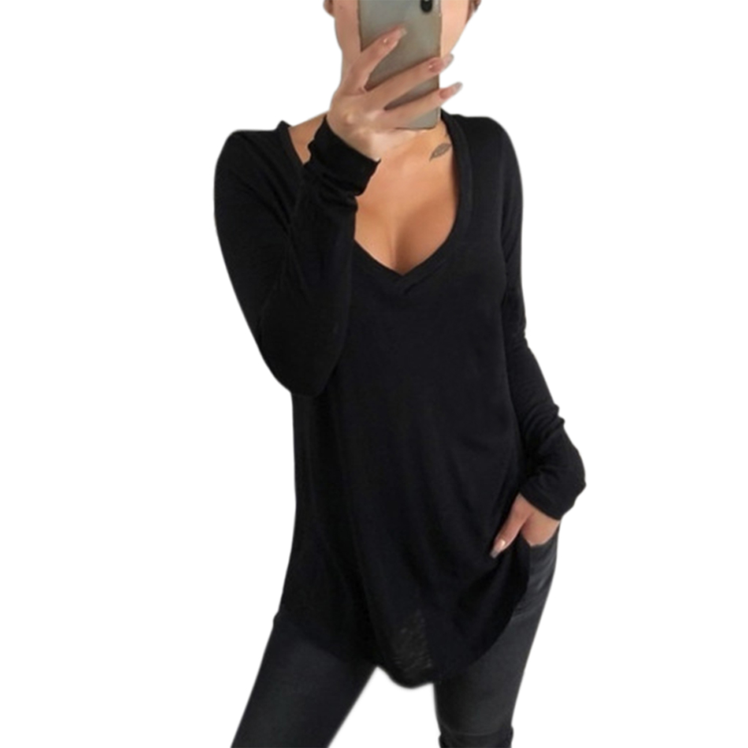 Women Tops Solid Color V Neck Long Sleeves Loose T-Shirts for Spring New, Gray
Women Tops Solid Color V Neck Long Sleeves Loose T-Shirts for Spring New, Gray