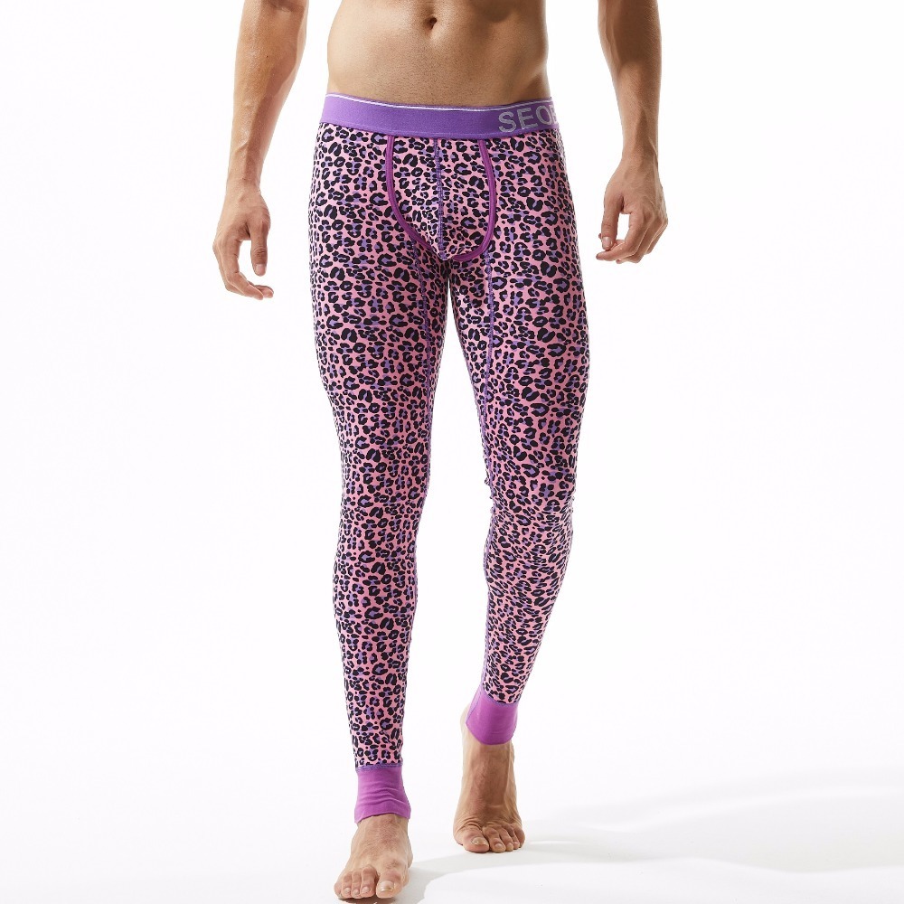 Men's Thermal Underwear SEOBEAN WINTER AUTUMN Long johns Men's sexy Leopard cotton Thermal Underpants Tights leggings Warm Pants Slim Underw