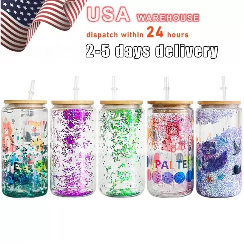 USA Warehouse Sublimation Mugs 16oz Glass Tumbler Juice Can Double Wall Mug Snow Globe with Bamboo Lid Plastic Straw Cup With Hole GF1025, 16oz with lids and straws
USA Warehouse Sublimation Mugs 16oz Glass Tumbler Juice Can Double Wall Mug Snow Globe with Bamboo Lid Plastic Straw Cup With Hole GF1025, 16oz with lids and straws