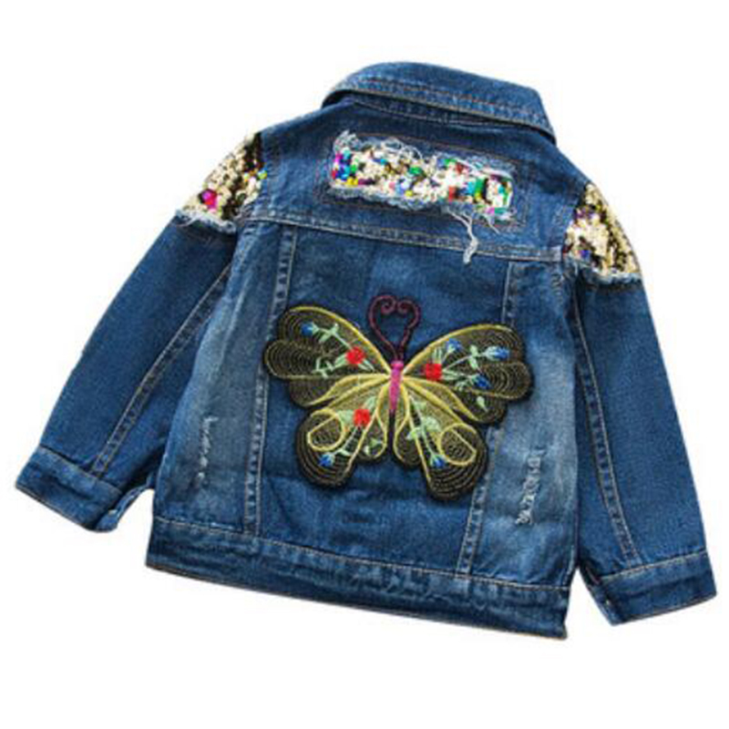 Jackets Baby Girls Denim Jacket Cardigan Coat Kids Jean Outwear Butterfly Embroidery Sequins Children Clothing Spring Clothes 220928