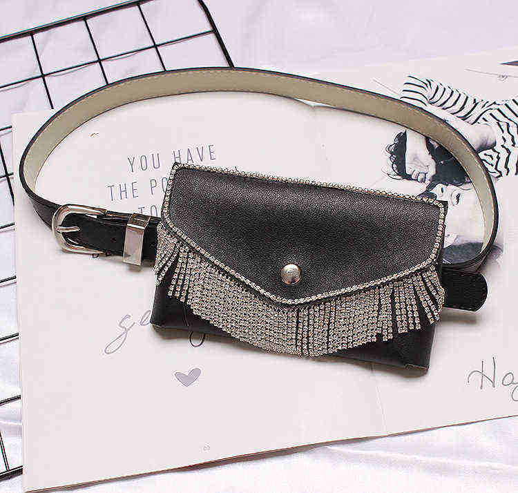 belt bags Blinkbling Sparkling Rhinestone Tassel Concealed Buckle Pu Leather Waist Bag Belt Women s Fashion Trend Ab 220723