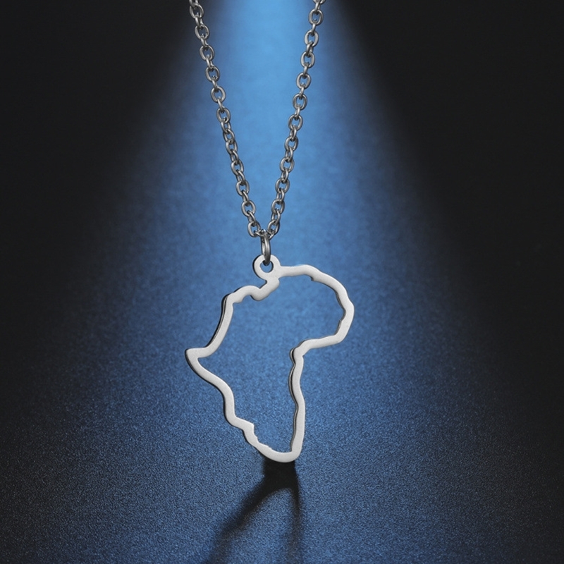 Small Hollow South Africa Map Necklace Stainless Steel Outline African Continent Pendant Collar Choker Women Minimalist Hometown Country Clavicle Jewe