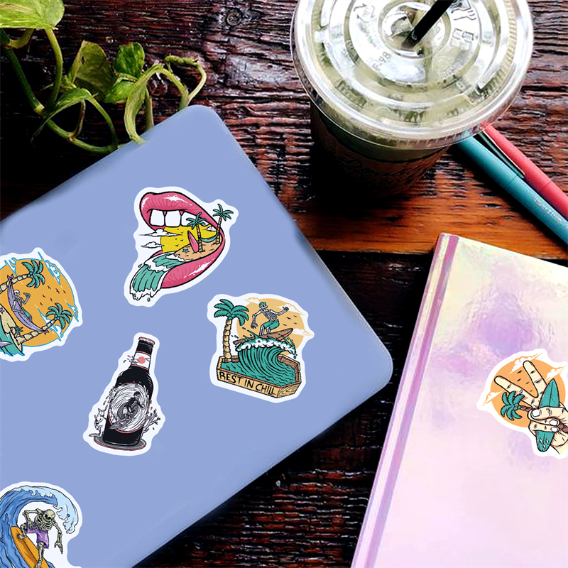 50pcs Funny Summer Skull Surfing Stickers Beach Travel Graffiti Kids Toy Skateboard car Motorcycle Bicycle Sticker Decals Wholesale