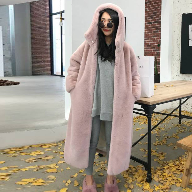 Women's Fur Faux Oversize Hooded Coat Winter Jacket Fashion Long Parka Thick Warm Female Loose Jackets 220928