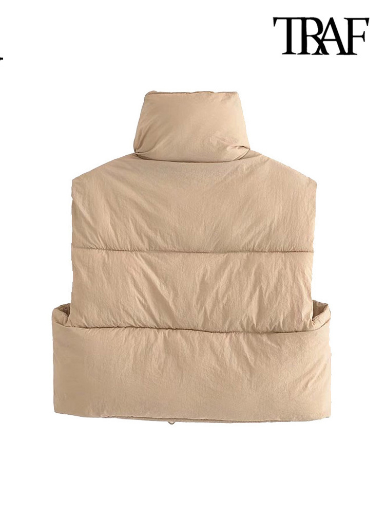 Women's Vests TRAF Women Fashion Adjustable Hem Zip-up Crop Padded Waistcoat Vintage High Neck Sleeveless Female Outerwear Chic Vest Tops 220928