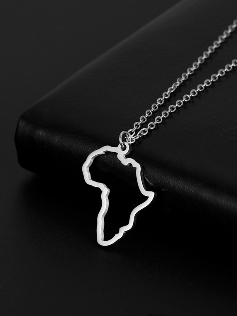 Small Hollow South Africa Map Necklace Stainless Steel Outline African Continent Pendant Collar Choker Women Minimalist Hometown Country Clavicle Jewe