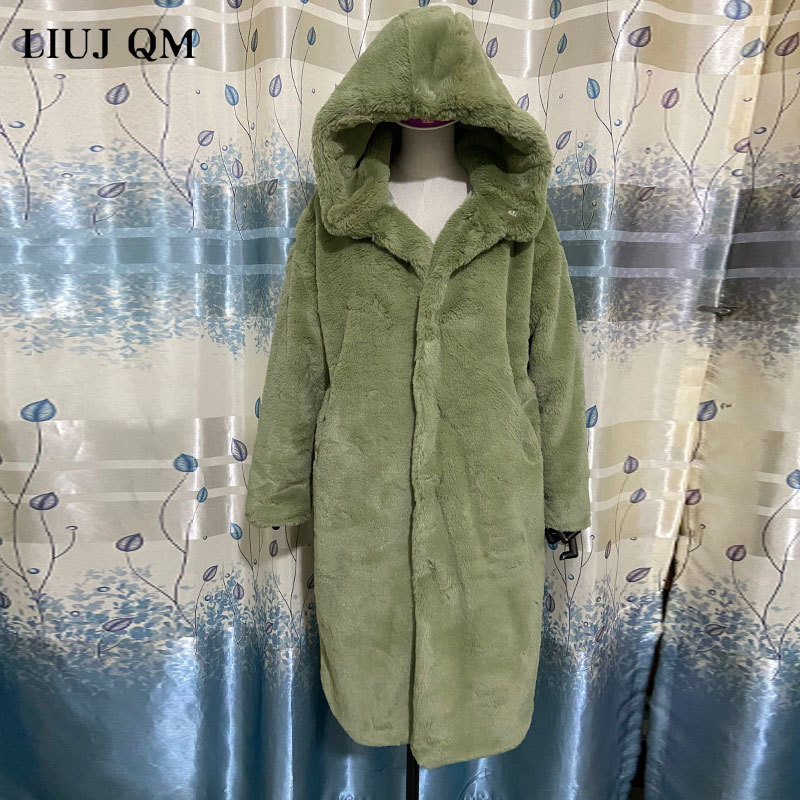 Women's Fur Faux Oversize Hooded Coat Winter Jacket Fashion Long Parka Thick Warm Female Loose Jackets 220928