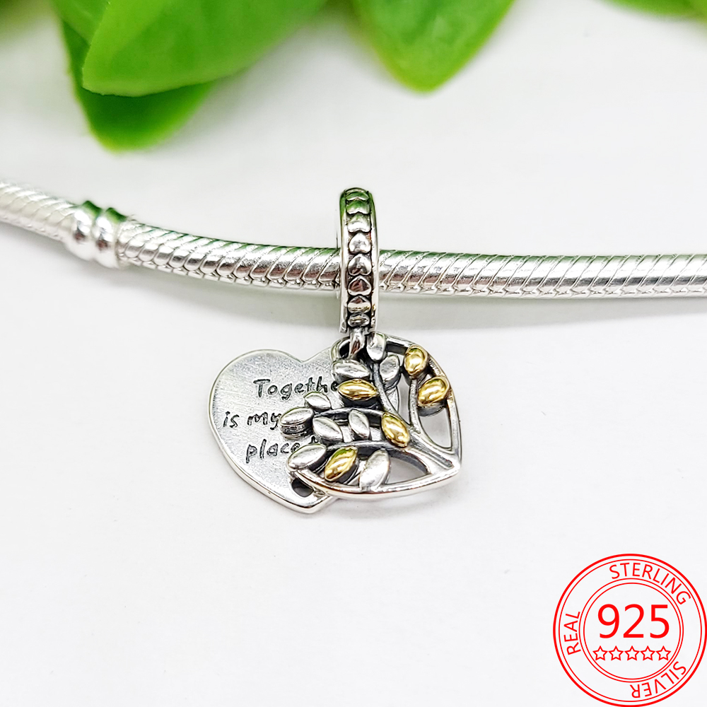 The New Popular Romance 925 Sterling Silver SuoFlower Charm Love Ring Pendant With Gold Beads Is Suitable For Bracelet DIY Jewelry Making
